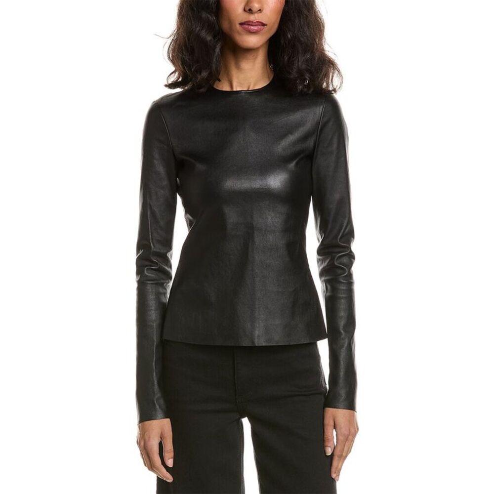 Valentino Womens Leather T-Shirt, Black